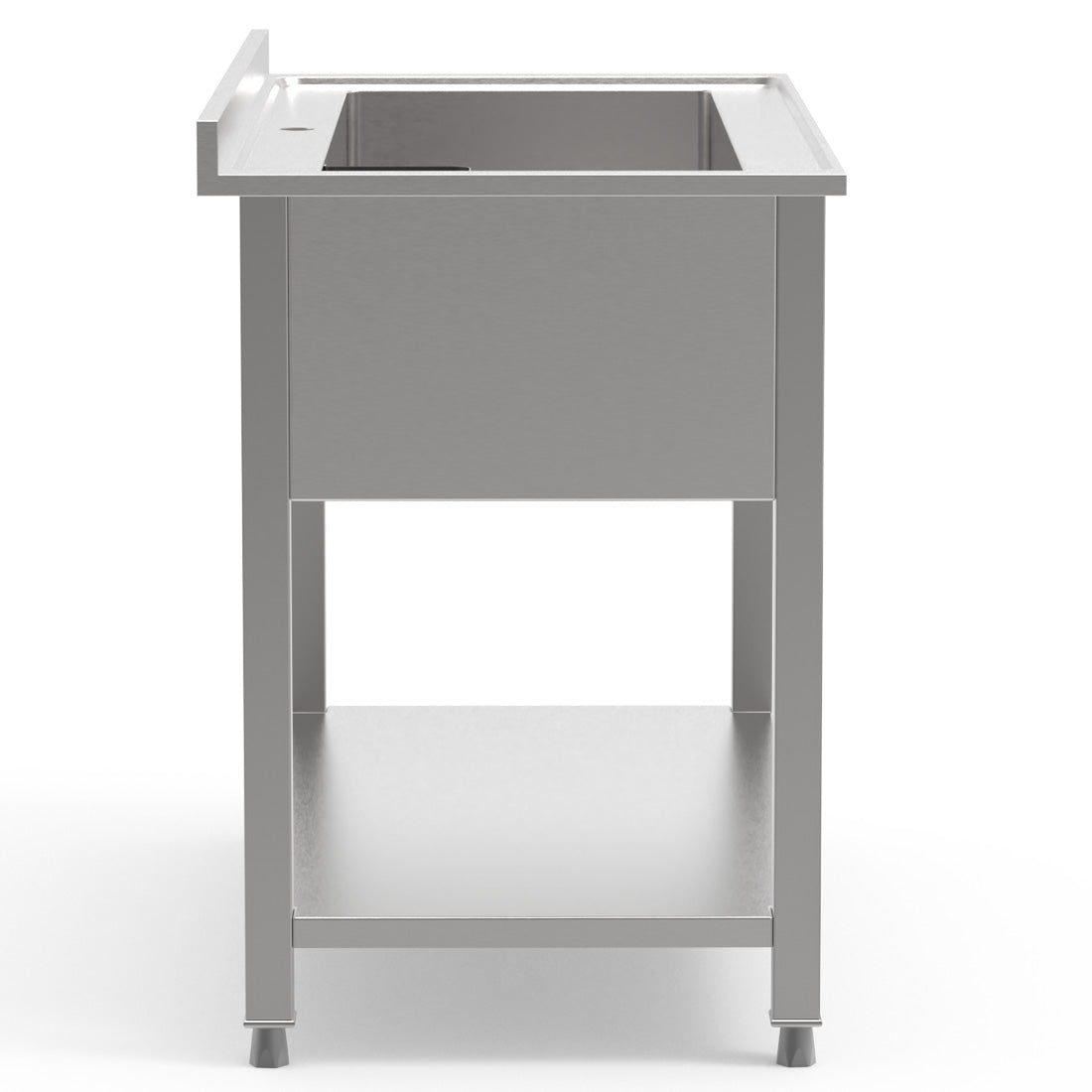 Optimize Your Kitchen Operations with our Stainless Steel Pot Wash Sink (1200mm) - Single Bowl, Designed for Commercial Use. This sink, crafted for durability, is perfect for the rigorous demands of restaurants, bars, and cafes. Side_view.