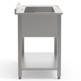 Optimize Your Kitchen Operations with our Stainless Steel Pot Wash Sink (1200mm) - Single Bowl, Designed for Commercial Use. This sink, crafted for durability, is perfect for the rigorous demands of restaurants, bars, and cafes. Side_view.