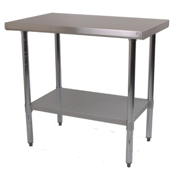 Durable 1200mm 201 Food Grade Stainless Steel Centre Table, Ideal for Commercial Kitchens. Robust Construction Ensures Longevity and Reliability. Front Image.