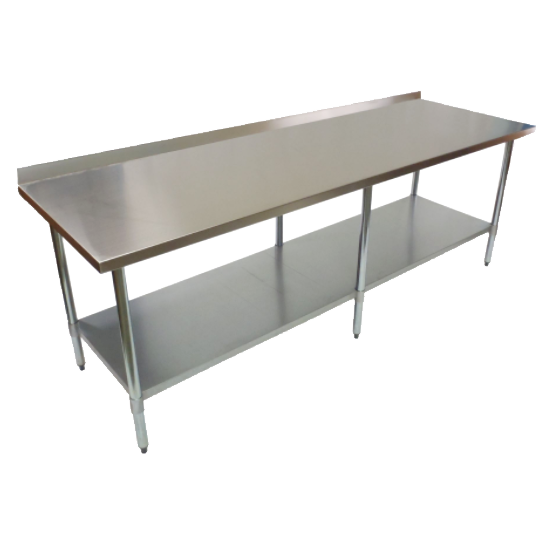 Durable 2100mm 430 Food Grade Stainless Steel Wall Table, Ideal for Commercial Kitchens. Robust Construction Ensures Longevity and Reliability. Front Image.