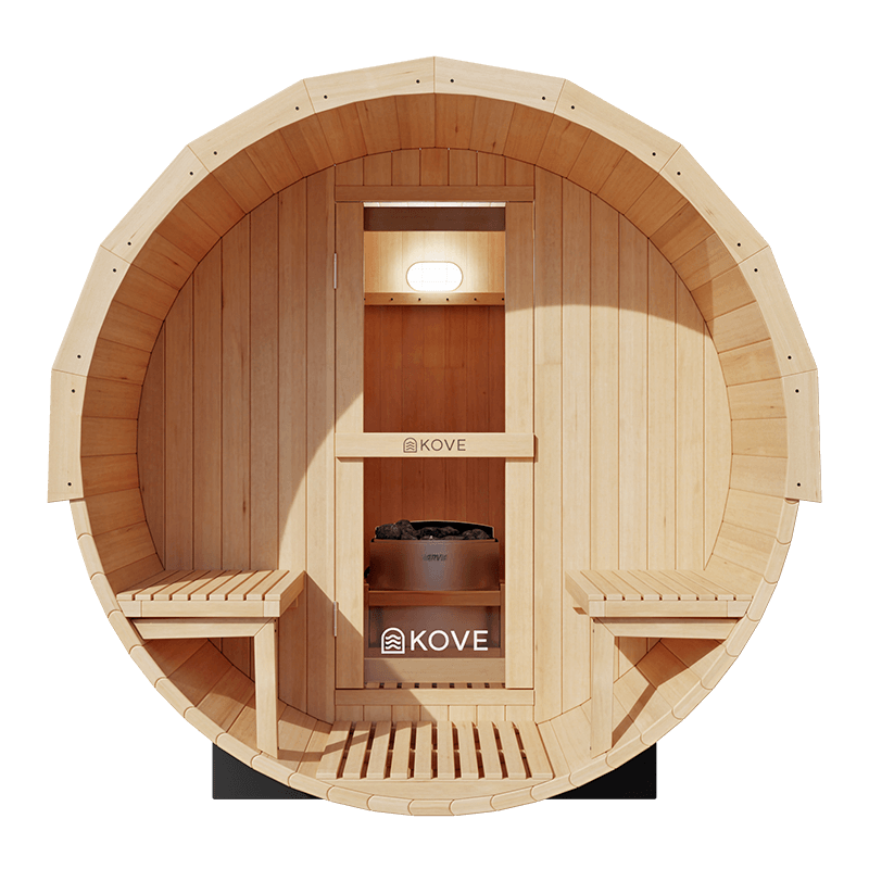 KOVE Outdoor Barrel Sauna – 3–4 Person Garden Sauna with 6kW Harvia Electric Heater