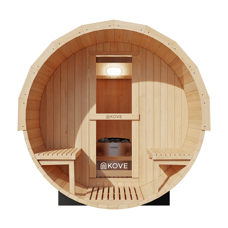 KOVE Outdoor Barrel Sauna – 1–2 Person Garden Sauna with 4.5kW Harvia Electric Heater