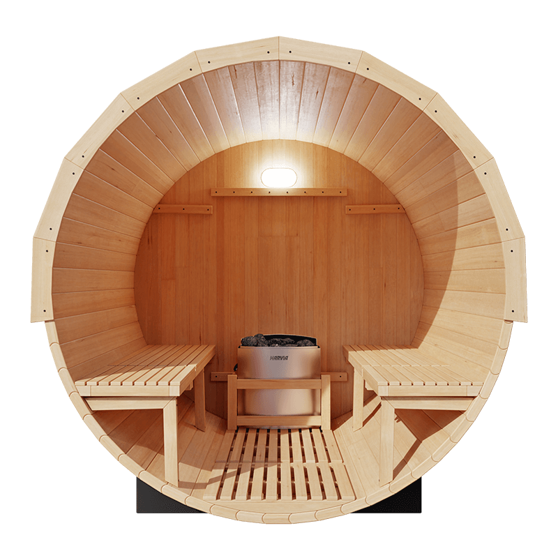 KOVE Outdoor Barrel Sauna – 3–4 Person Garden Sauna with 6kW Harvia Electric Heater