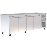 Spacious 545L Commercial Counter Fridge, Ideal For Busy Food Service Operations. Adjustable Shelving Offers Versatile Storage Options. Front Angle Image.