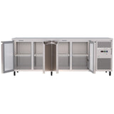 Spacious 545L Commercial Counter Fridge, Ideal For Busy Food Service Operations. Adjustable Shelving Offers Versatile Storage Options. Front Door Opening Image.