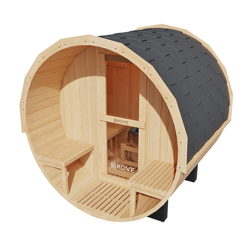 KOVE Outdoor Barrel Sauna – 1–2 Person Garden Sauna with 4.5kW Harvia Electric Heater