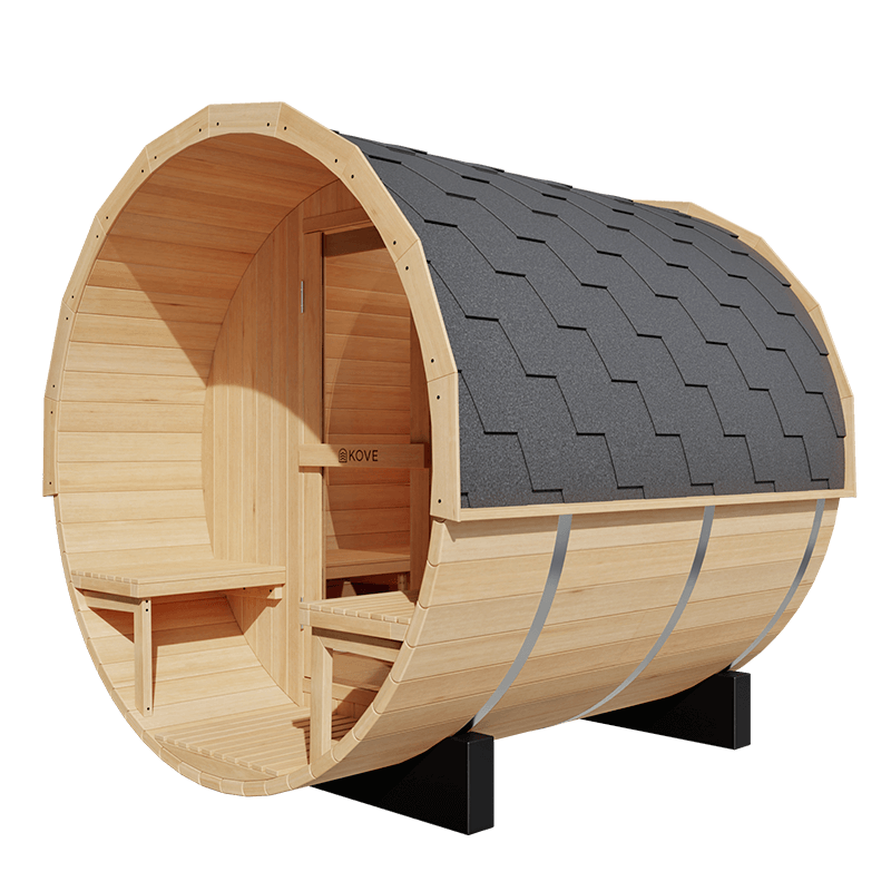 KOVE Outdoor Barrel Sauna – 3–4 Person Garden Sauna with 6kW Harvia Electric Heater