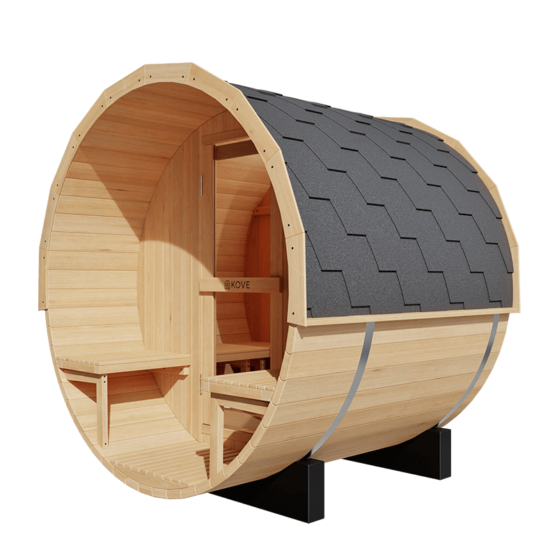 KOVE Outdoor Barrel Sauna – 1–2 Person Garden Sauna with 4.5kW Harvia Electric Heater