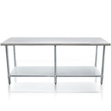 Durable 2100mm 430 Food Grade Stainless Steel Centre Table, Ideal for Commercial Kitchens. Robust Construction Ensures Longevity and Reliability. Front Image.