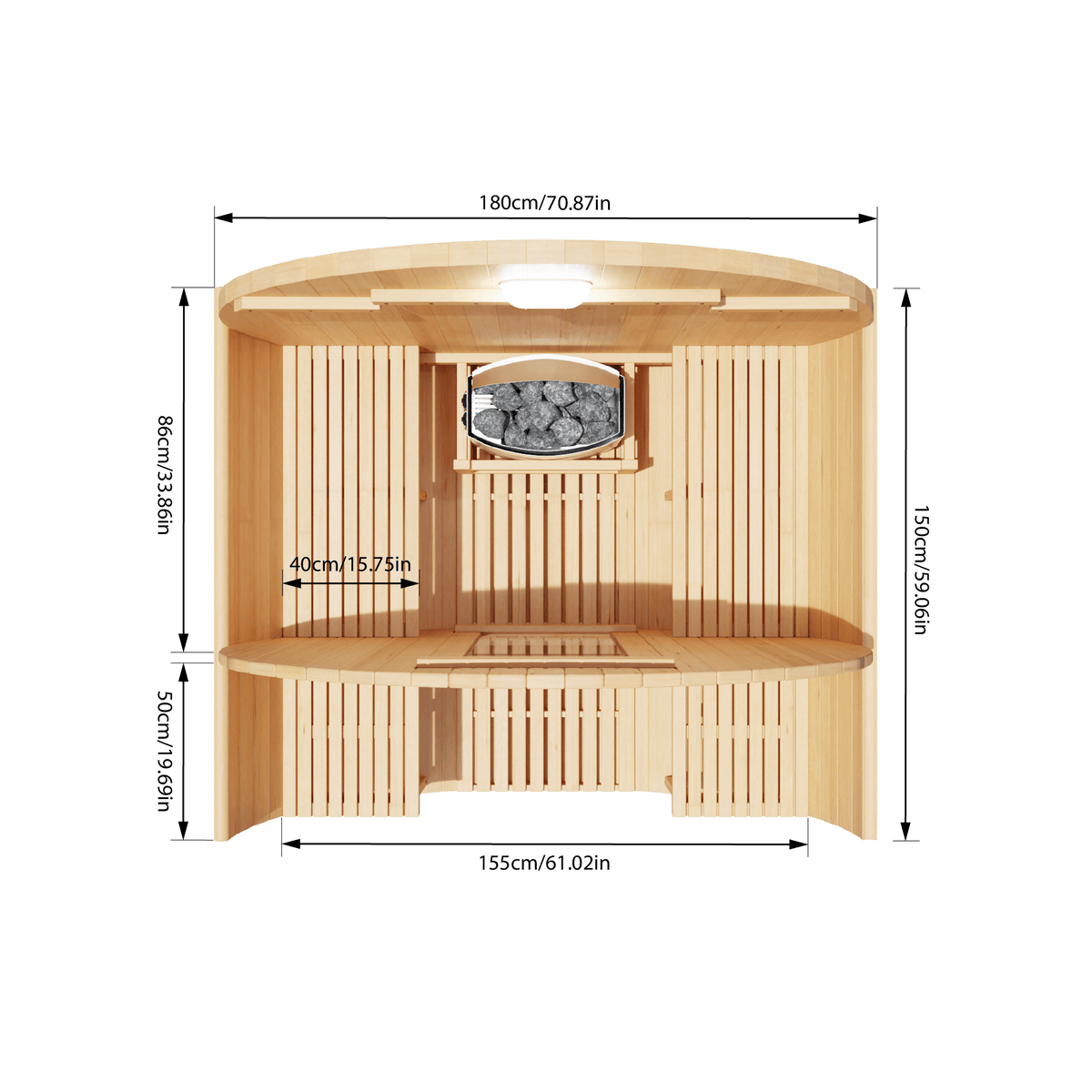 KOVE Outdoor Barrel Sauna – 1–2 Person Garden Sauna with 4.5kW Harvia Electric Heater