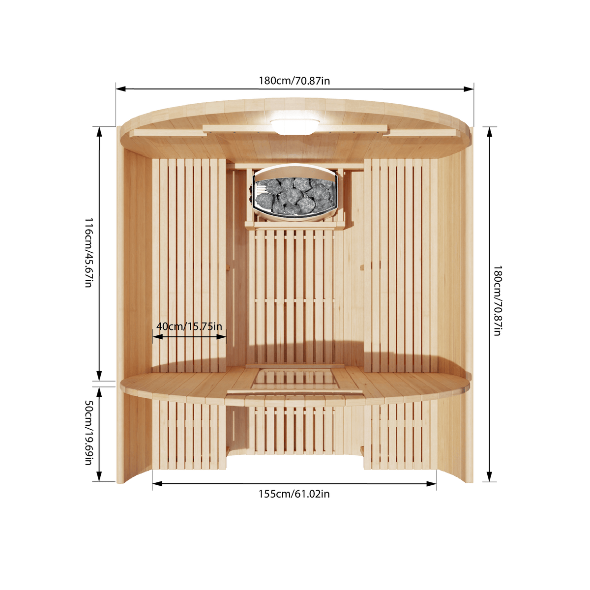 KOVE Outdoor Barrel Sauna – 3–4 Person Garden Sauna with 6kW Harvia Electric Heater