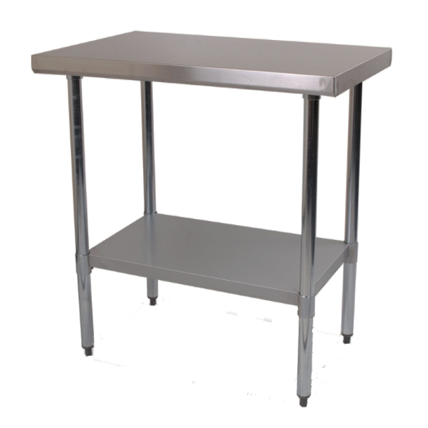 Durable 900mm 430 Food Grade Stainless Steel Centre Table, Ideal for Commercial Kitchens. Robust Construction Ensures Longevity and Reliability. Front Image.