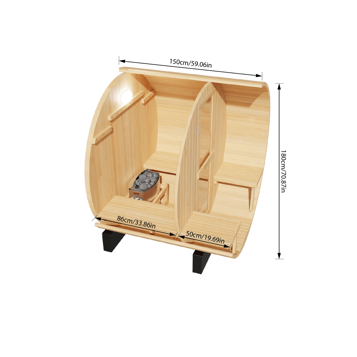 KOVE Outdoor Barrel Sauna – 1–2 Person Garden Sauna with 4.5kW Harvia Electric Heater