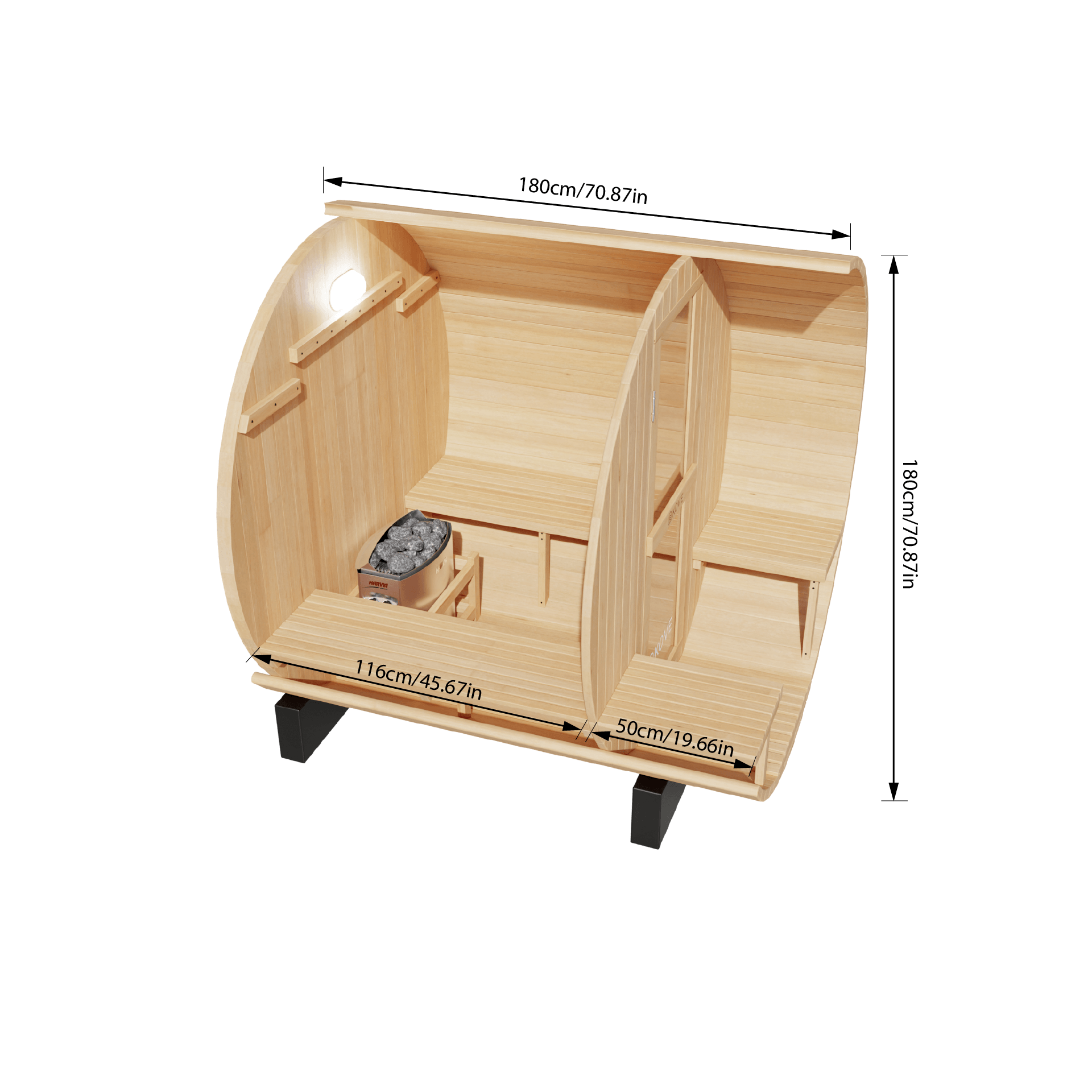 KOVE Outdoor Barrel Sauna – 3–4 Person Garden Sauna with 6kW Harvia Electric Heater
