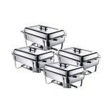 Upgrade Your Catering Setup with the Premium Borrelli Chafing Dish Set - 9Ltr Each. This top-quality set includes four full-size 1/1 chafing dishes, each with lids and fuel holders.