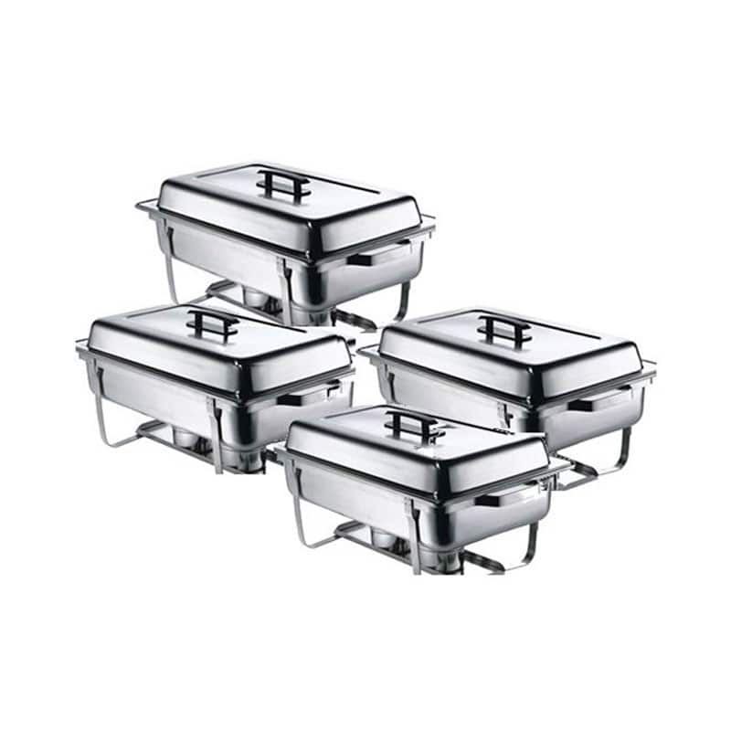 Upgrade Your Catering Setup with the Premium Borrelli Chafing Dish Set - 9Ltr Each. This top-quality set includes four full-size 1/1 chafing dishes, each with lids and fuel holders.