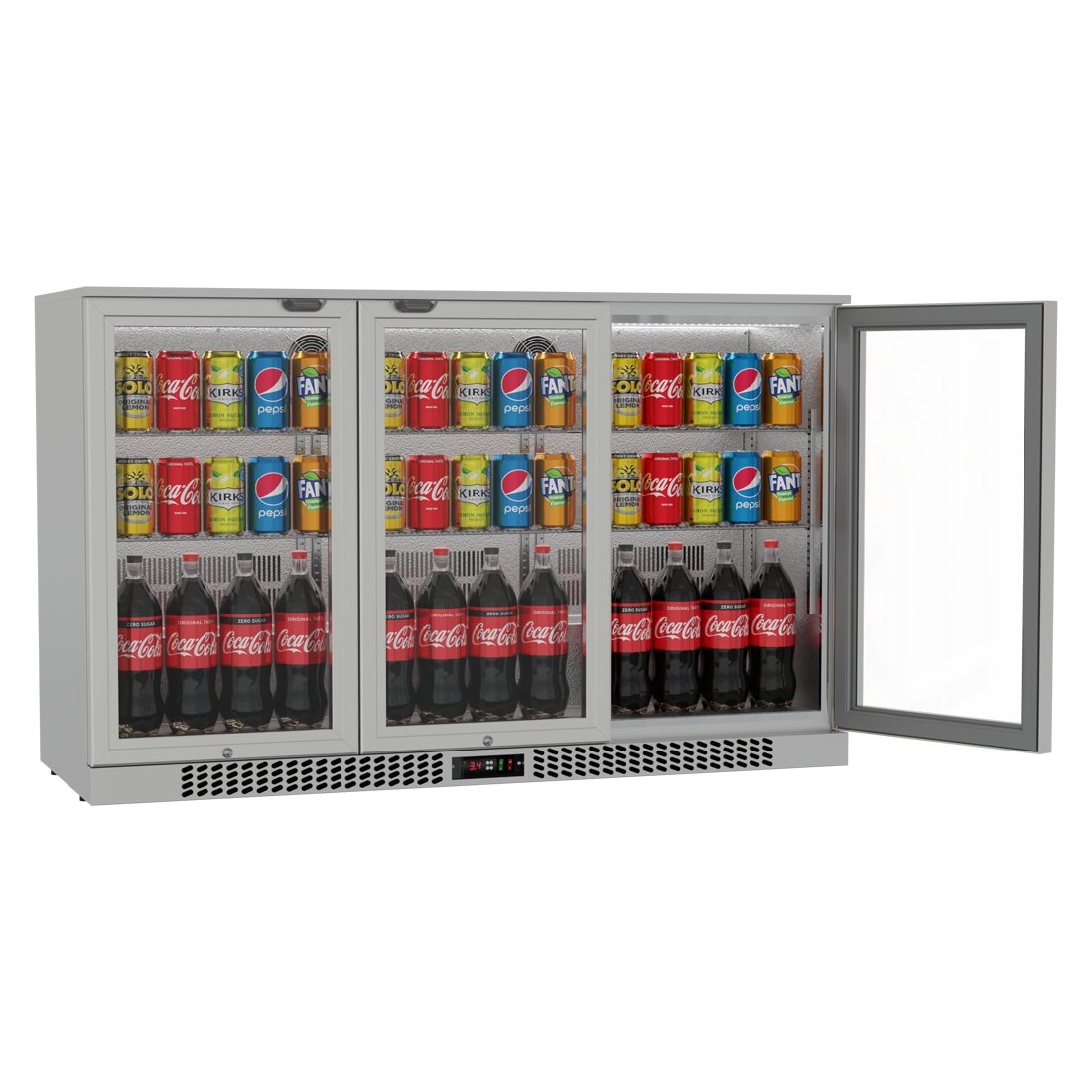Commercial Stainless Steel Bar Fridge With 3 Hinged Doors 324L