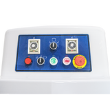 Close-up of the Borrelli 130Litre Spiral Dough Mixer's control panel, featuring dual timers and emergency stop functions for precision and safety during dough preparation.