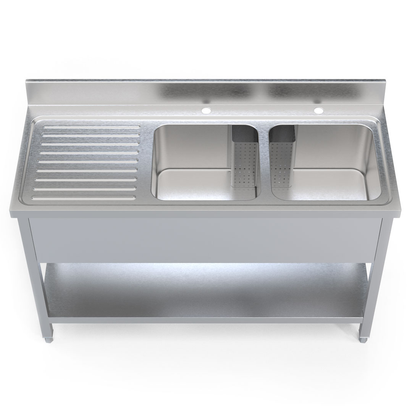 Borrelli Stainless Steel Double Bowl Sink Left Hand Drainer - 1400mm