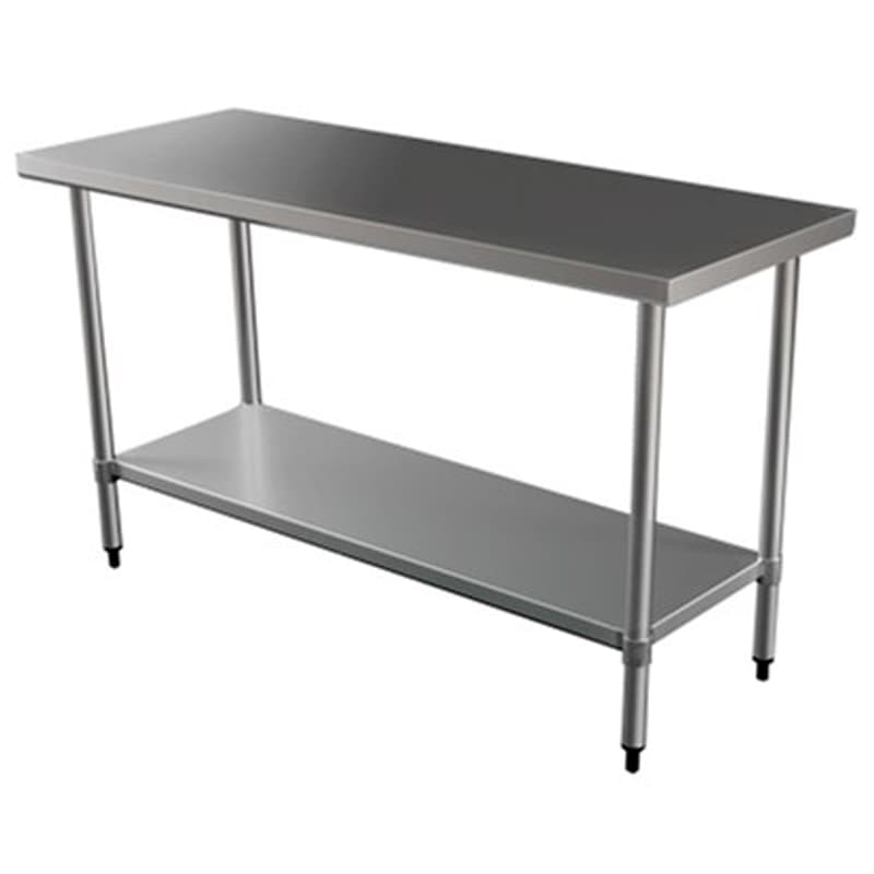 Durable 1800mm 430 Food Grade Stainless Steel Centre Table, Ideal for Commercial Kitchens. Robust Construction Ensures Longevity and Reliability. Front Image.