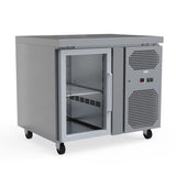 Compact And Sleek 115L Commercial Counter Fridge, Ideal For Cafes And Small Eateries. Efficiently Stores Perishables While Saving Space. Front Angle Image.