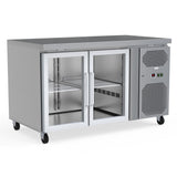 260L Commercial Counter Fridge, Perfect For Food Service Businesses. Adjustable Shelving Maximizes Storage Efficiency. Empty Front Angle Image.
