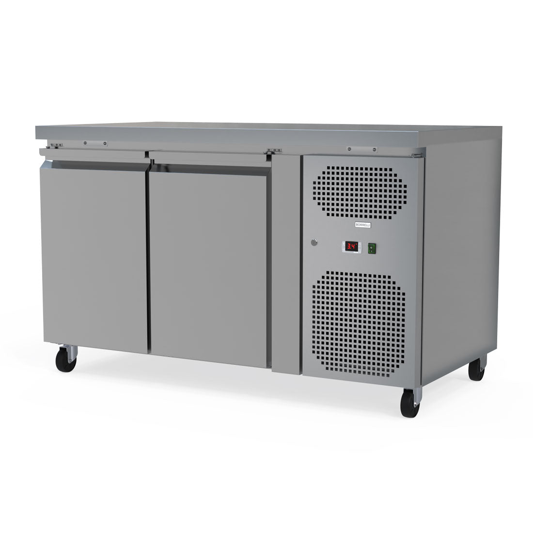 260L Commercial Counter Fridge, Perfect For Food Service Businesses. Adjustable Shelving Maximizes Storage Efficiency. Front Angle Image.