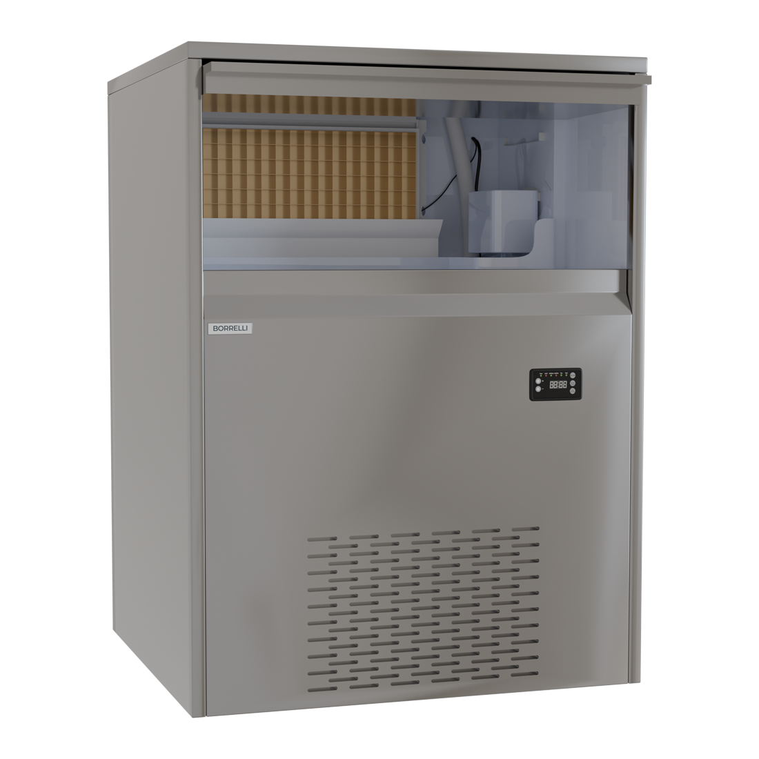 Efficient 120kg Ice Machine for Commercial Use - Compact and Durable Design, Perfect for Restaurants, Bars, and Cafes angled view.