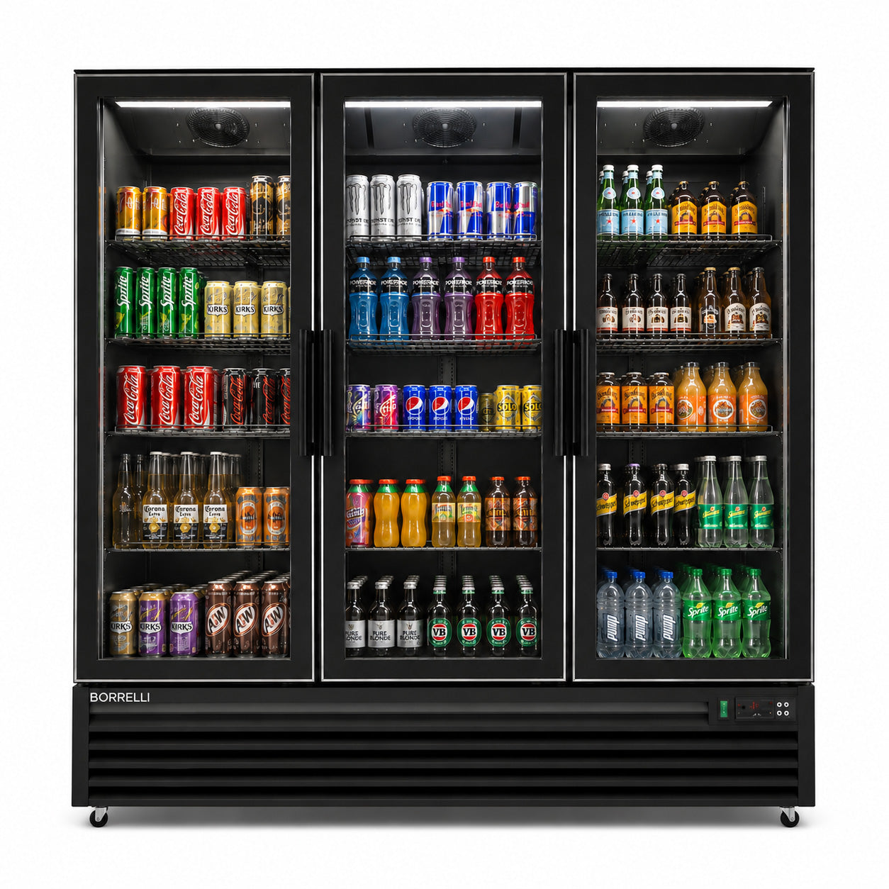 Commercial Upright Bar Fridge With 3 Hinged Glass Doors 1242L