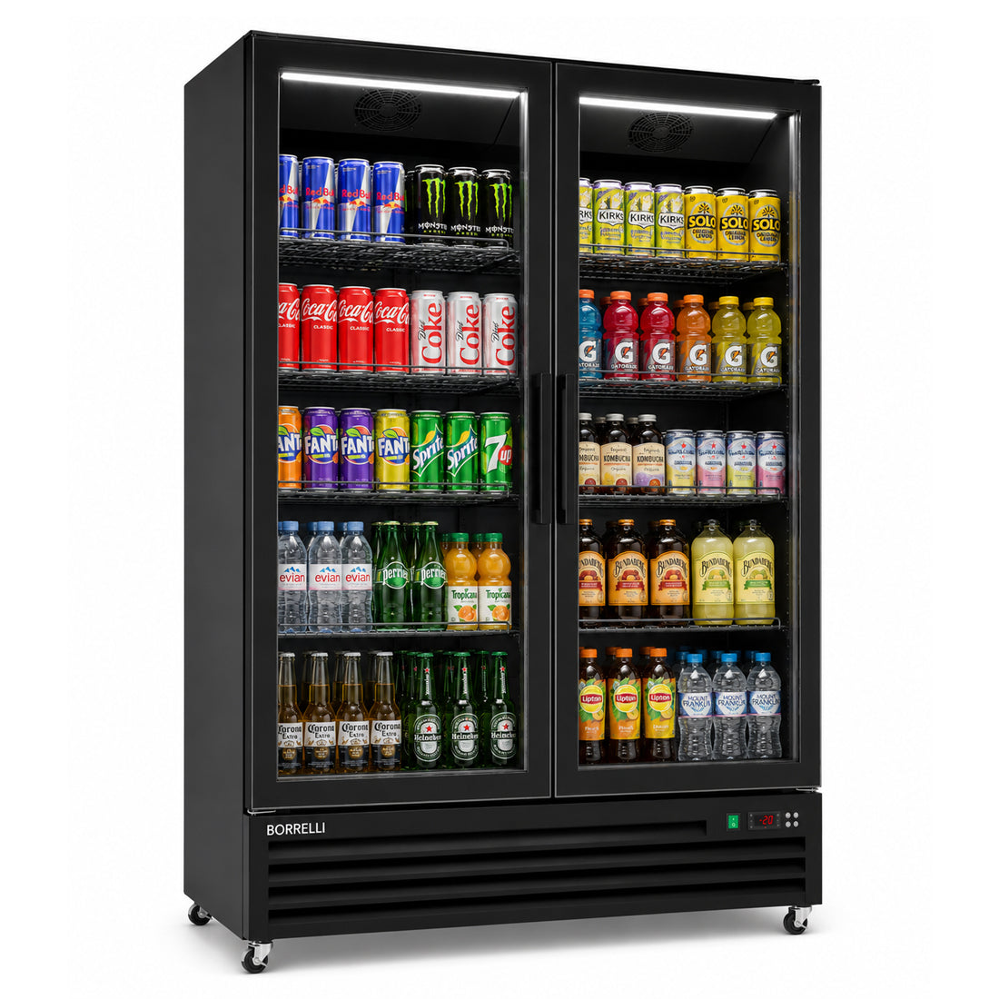 Commercial Upright Bar Fridge With 2 Hinged Glass Doors 675L