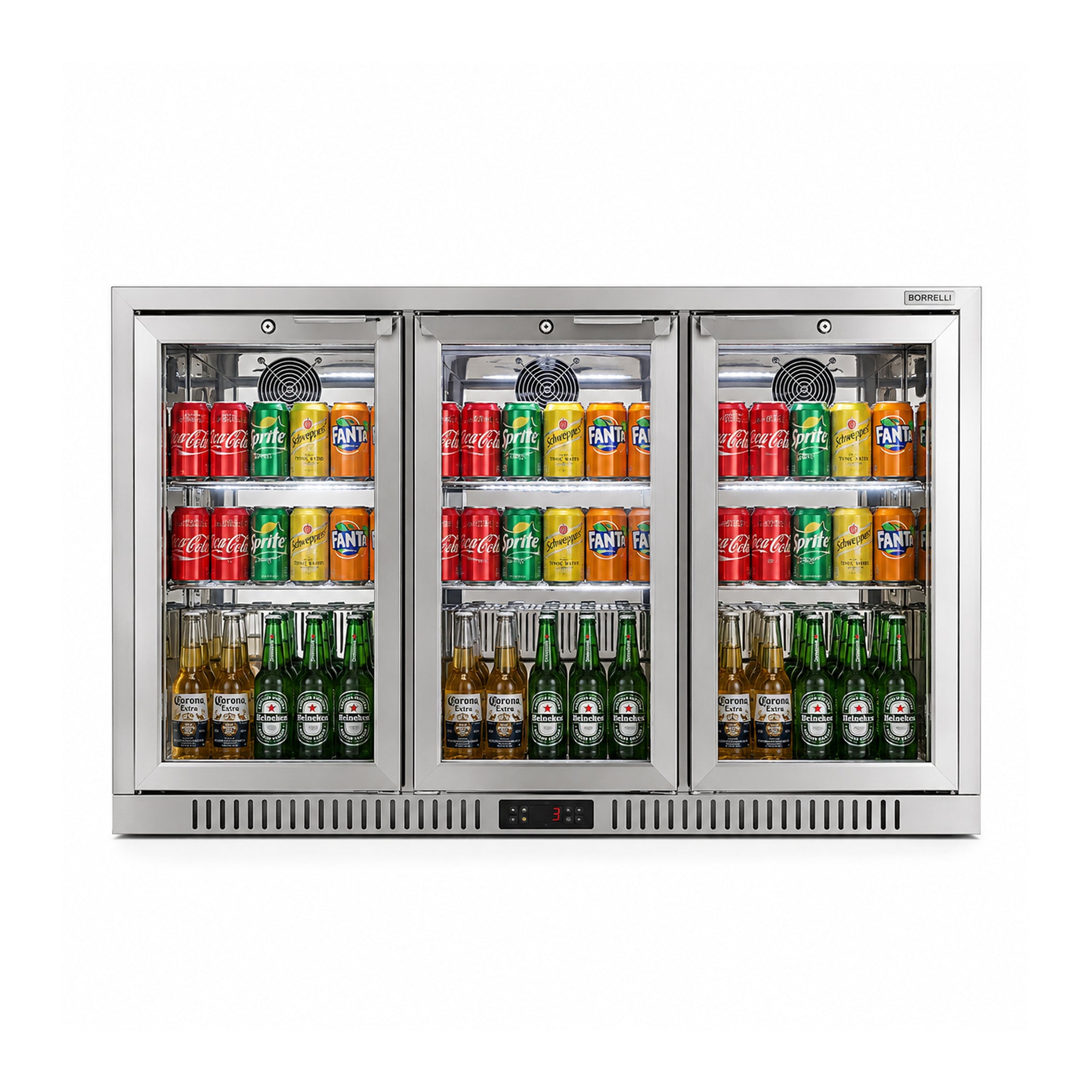 Commercial Deluxe Stainless Steel Bar Fridge With 3 Hinged Doors 324L