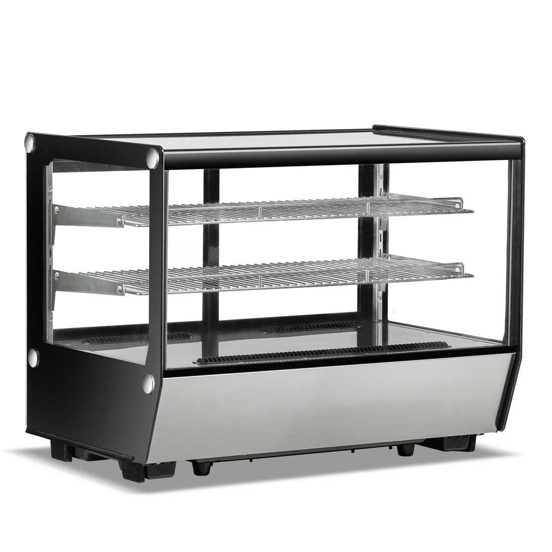 Modern 160-litre Borrelli countertop refrigerated display with straight glass, featuring three accessible levels for optimal product visibility and cooling in food service locations.