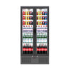 Borrelli 510U commercial bar fridge fully stocked with assorted beverages, showcasing product visibility through closed glass doors.
