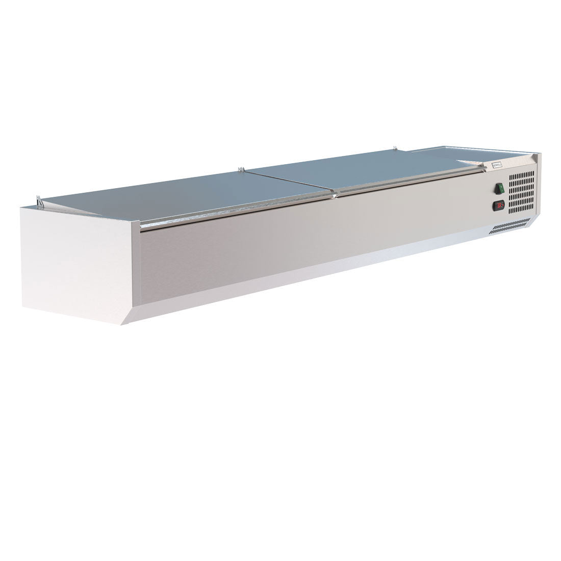VRX Servery 2000mm with durable stainless steel lids closed, showing the compact and efficient design suited for high-volume food establishments.