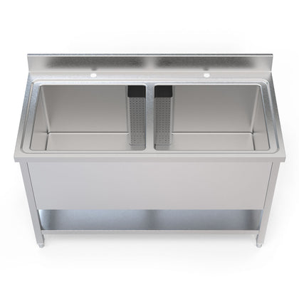 Borrelli Stainless Steel Pot Wash Sink 1400mm - Double Bowl