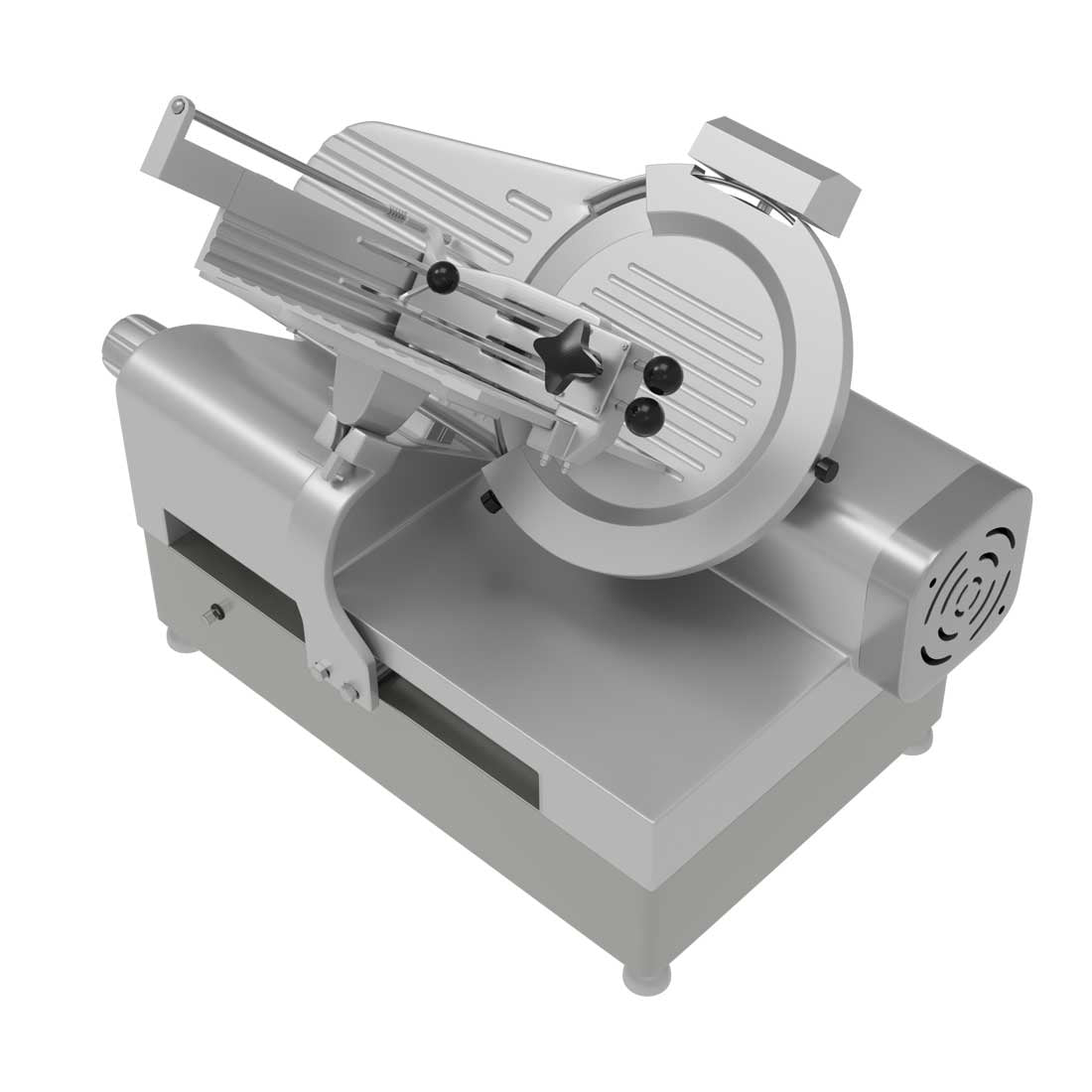 Compact and reliable 13-inch meat slicer for commercial countertops, ideal for precise slicing in fast-paced food environments, with safety guards