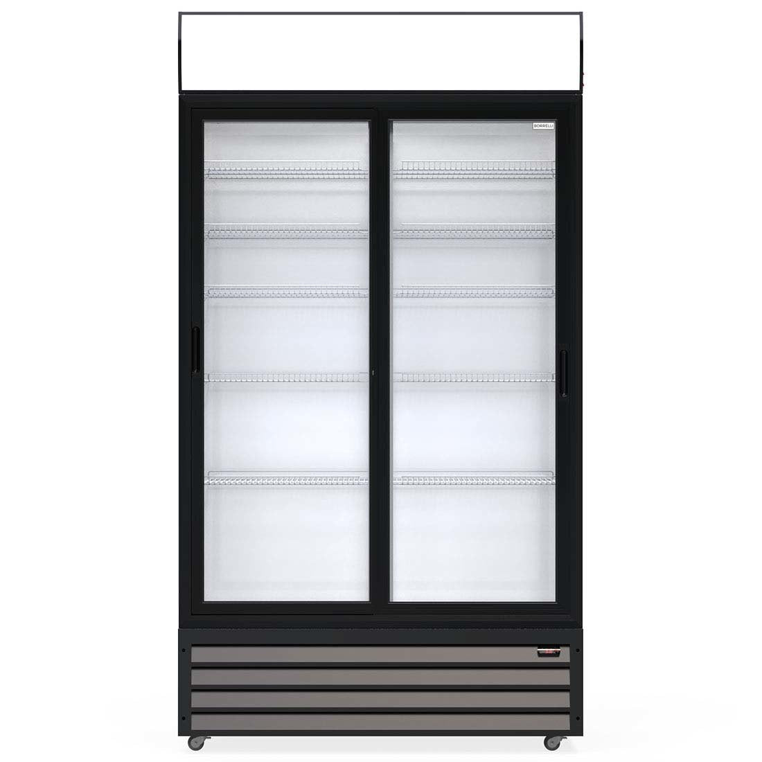 Experience Efficiency with our 1000-Litre Display Fridge, equipped with Sliding Doors for Commercial Use. front view.
