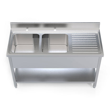 Borrelli Stainless Steel Double Bowl Sink Right Hand Drainer - 1400mm