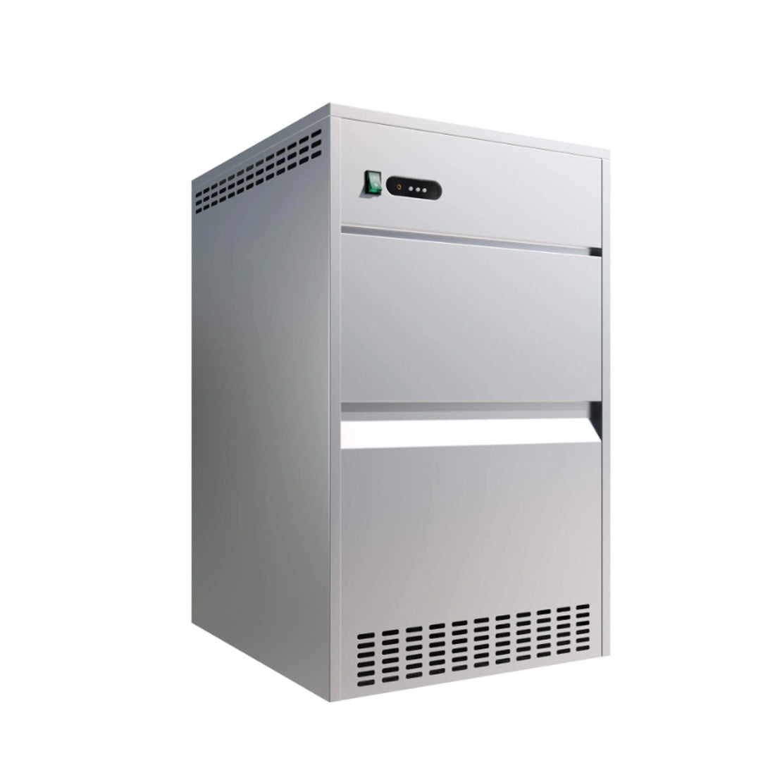Elevate Your Ice Production with our Commercial Ice Flaker Machine: 85kg Output / 20kg Storage Capacity.Designed to Meet the Demands of Busy Kitchens and Food Service Businesses., Angle_front-view.