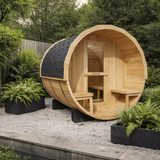 KOVE Outdoor Barrel Sauna – 3–4 Person Garden Sauna with 6kW Harvia Electric Heater
