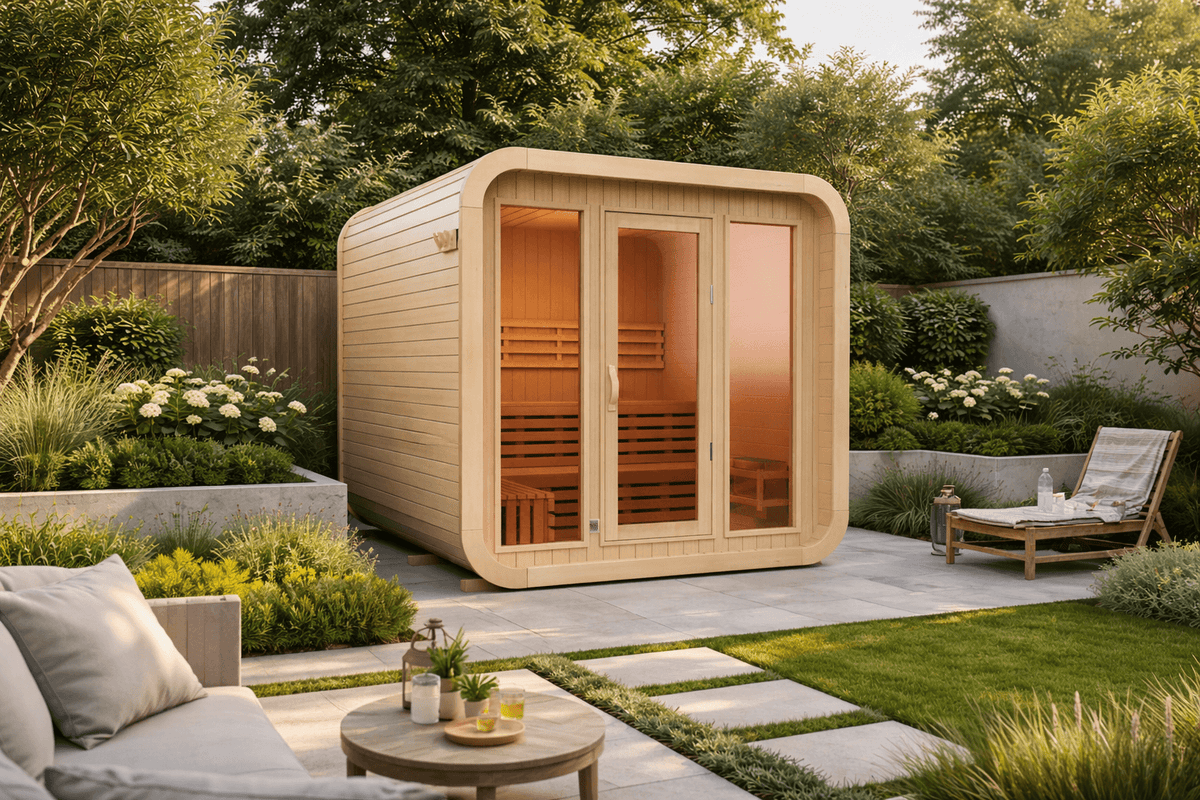 KOVE Cube Sauna 3–4 Person Outdoor Sauna – Premium Spruce Wood, 6kW Harvia Heater, Modern Cube Design