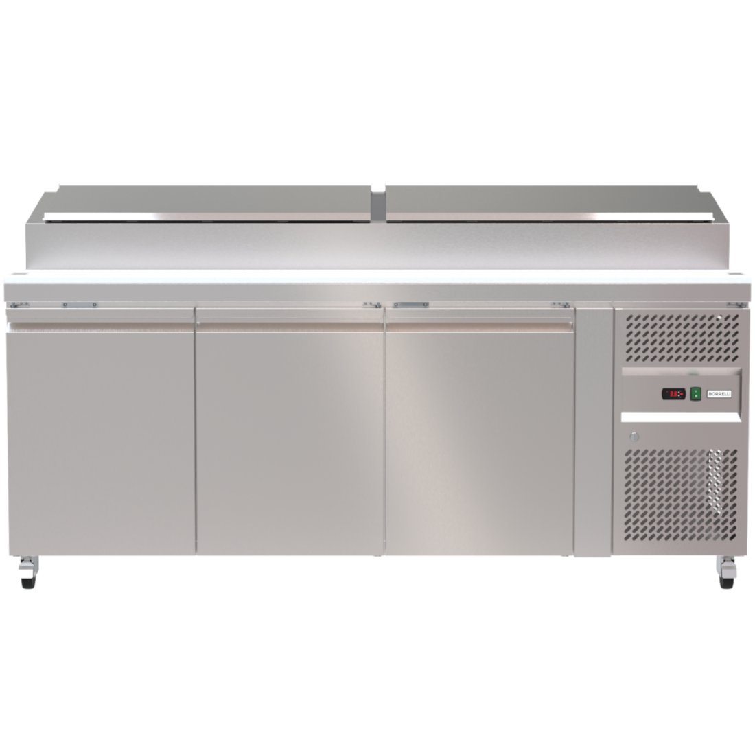 Spacious 560L Prep Fridge, Ideal for Busy Kitchen Environments. Versatile Interior Layout for Efficient Ingredient Organisation. Front Image.