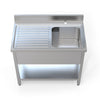 Upgrade Your Kitchen Workspace with our Robust Commercial Single Bowl Stainless Steel Sink (1000mm) featuring a Left Hand Drainer. Crafted for commercial use, this sink combines durability with practical design. Front view.