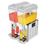 24L Twin Tank Refrigerated Juice Dispenser, Perfect for Serving Refreshing Drinks. Robust Construction for Durability and Reliability. Efficient Cooling System Keeps Beverages Chilled. Front Angle Image.
