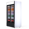 Experience Efficiency with our 1000-Litre Display Fridge, equipped with Sliding Doors for Commercial Use. angle view.