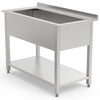 Optimize Your Kitchen Operations with our Stainless Steel Pot Wash Sink (1200mm) - Single Bowl, Designed for Commercial Use. This sink, crafted for durability, is perfect for the rigorous demands of restaurants, bars, and cafes. Angle_view