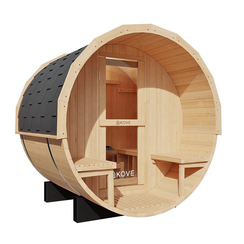 KOVE Outdoor Barrel Sauna – 1–2 Person Garden Sauna with 4.5kW Harvia Electric Heater