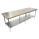 Durable 2100mm 201 Food Grade Stainless Steel Centre Table, Ideal for Commercial Kitchens. Robust Construction Ensures Longevity and Reliability. Front Image.