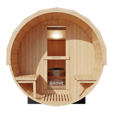 KOVE Outdoor Barrel Sauna – 3–4 Person Garden Sauna with 6kW Harvia Electric Heater