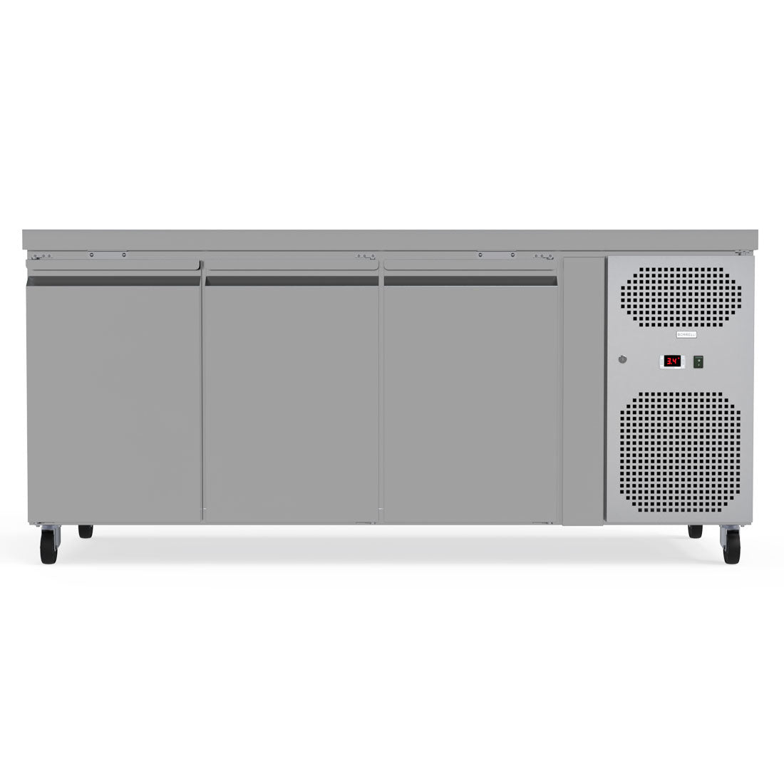High-Capacity 403L Commercial Counter Fridge, Perfect For Busy Kitchens And Food Service Establishments. Spacious Interior With Adjustable Shelving To Accommodate Various Products. Front Image.